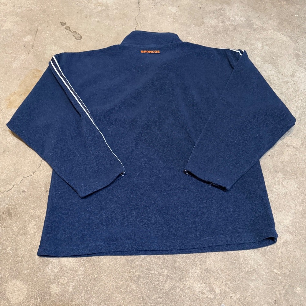 VTG NFL Denver Broncos Fleece Pullover Mens XL Navy Blue 1/4 Zip Striped Sleeves - Picture 3 of 7